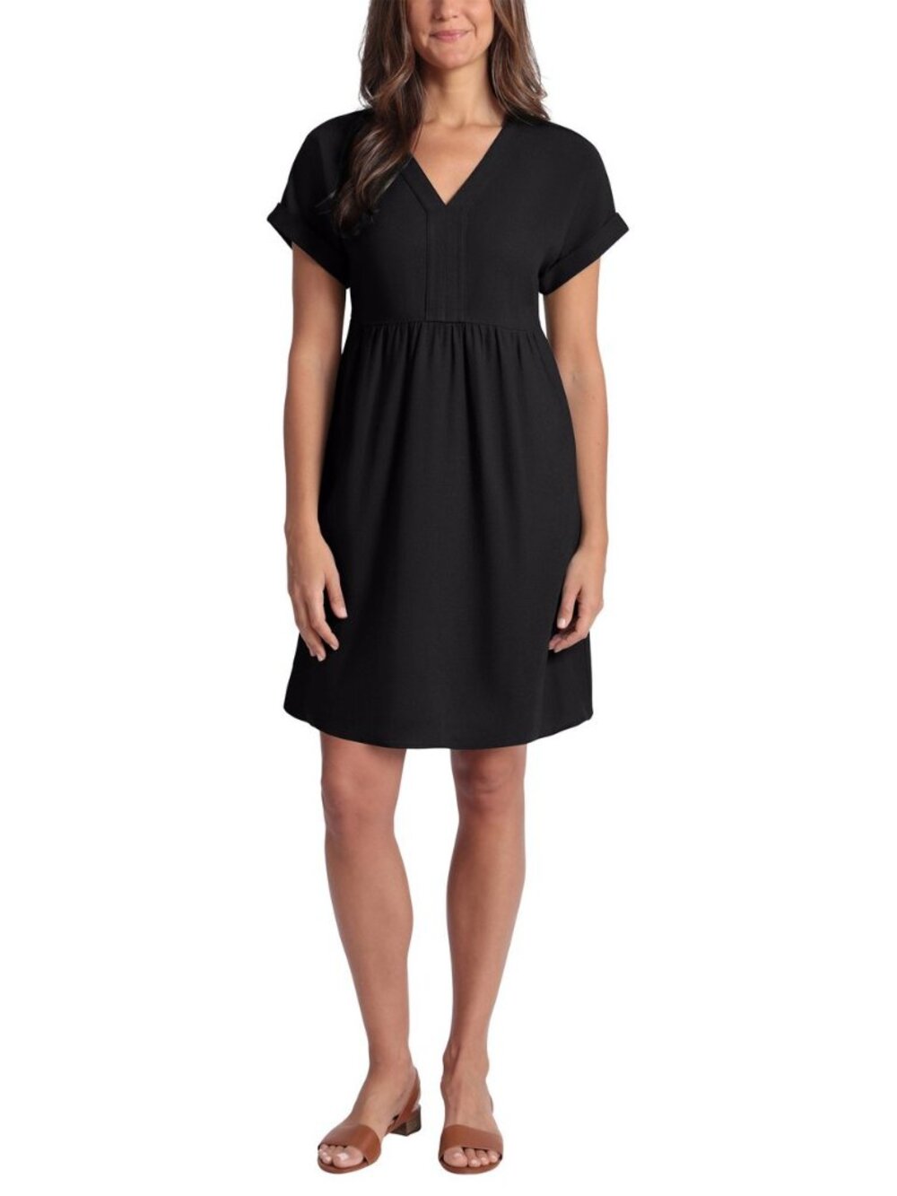NEW Briggs Ladies' Short Sleeve Linen Dress XS NWT Black Pockets
